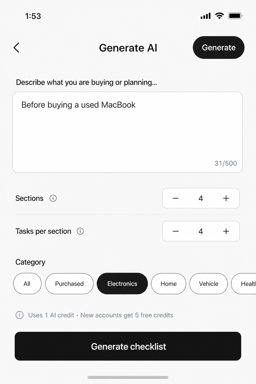 BuyWise — Turn any plan into a checklist