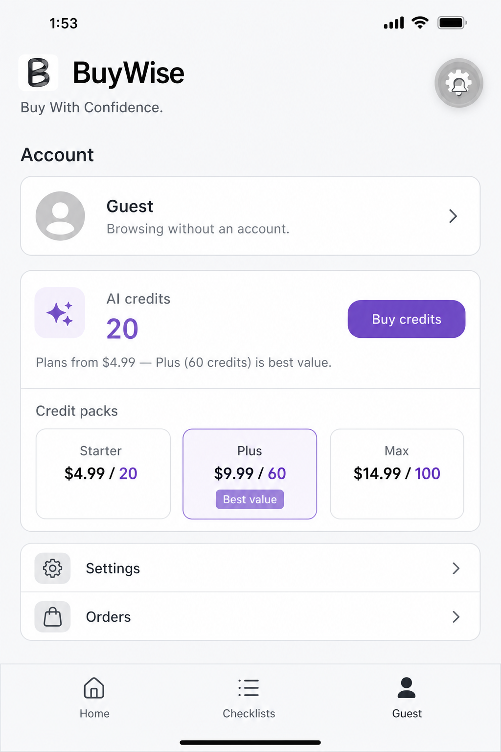 BuyWise — Flexible AI credit packs